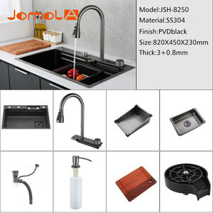 Évier de cuisine en acier inoxydable 304 avec robinet, évier encastré avec robinet, rinçage en <span class=keywords><strong>verre</strong></span>, finition PVD noir zinc - Product Image 4