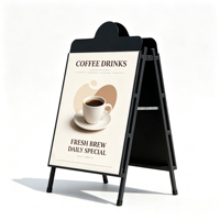 Support de signalisation portable noir en forme de A avec poignée supérieure et housse de protection pour la publicité commerciale et la vente au détail
