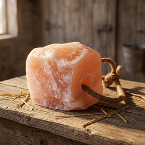 Bloc de sel minéral naturel de l'Himalaya à suspendre, pour animaux (bovins, chevaux, chiens), qualité export, en corde tressée, produit phare - Product Image 1