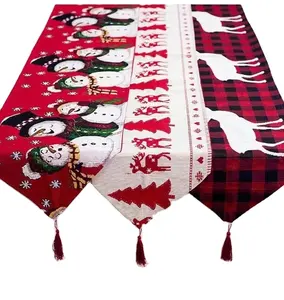 Christmas Decorvite Cotton Line Embroidery Table Runner Tablecloths Runner For Kitchen Dining Party Holiday