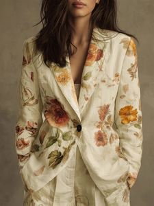 Blazer pour femmes avec col en V et boutons, style populaire automne/hiver, velours vintage, costumes professionnels floraux - Product Image 2