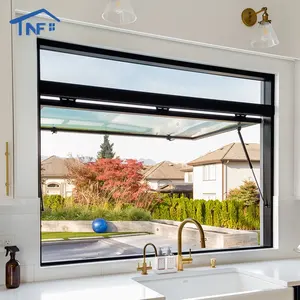 Thermal Break Aluminium Gas Strut Pass Through Windows Top Hung Aluminum Push Out Flip Up Awning Window For Kitchen Bar