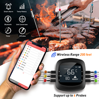 Termometer Daging Digital Nirkabel Hypersynes Pro-05 dengan 6 Probe Baja Tahan Karat 130cm Plastik Preset Suhu & Timer