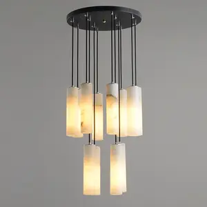 Simple Alabaster Modern Revolving Foyer Staircase Lamp Nordic Duplex Restaurant Hotel Bar Marble Pendant Light