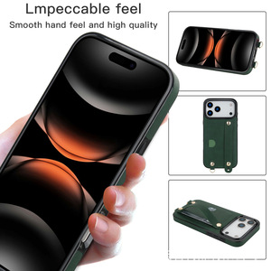 Funda de Teléfono de Cuero y TPU con Correa para Muñeca y Ranura para Tarjetas para <span class=keywords><strong>iPhone</strong></span> 17 Pro Max 16 17E 15 con Correa Cruzada - Product Image 2