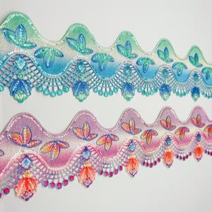 Encaje Bordado Multicolor para <span class=keywords><strong>Ropa</strong></span> <span class=keywords><strong>Infantil</strong></span>, Decoración de Encaje de Poliéster, Encaje de Lentejuelas al por Mayor - Product Image 4