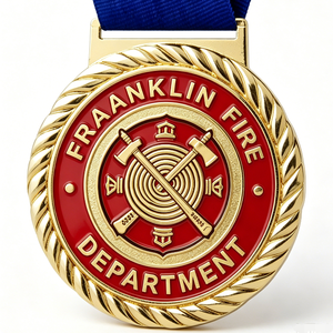 Medalla del Departamento de Bomberos de Franklin, Chapada en Oro, Aleación de Zinc, Esmalte Duro, Circular con Cinta, Regalo Empresarial - Product Image 4