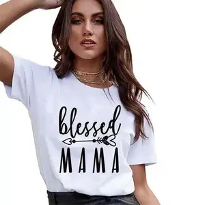 T-shirt in cotone Super Mama per la festa della mamma con stampa di goffratura con stampa di abiti da donna