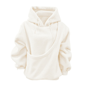Sweat-shirt à capuche pour <span class=keywords><strong>femme</strong></span> avec grande poche pour animaux de compagnie, porte-chien/chat, hauts de sport en polyester, polaire Sherpa, sac de transport avec grande poche - Product Image 3