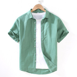 <span class=keywords><strong>Camicie</strong></span> Casual 100% Lino Bianche con Bottoni a Maniche Corte Vestibilità Regolare per Uomo <span class=keywords><strong>Camicie</strong></span> con Etichetta Privata - Product Image 2