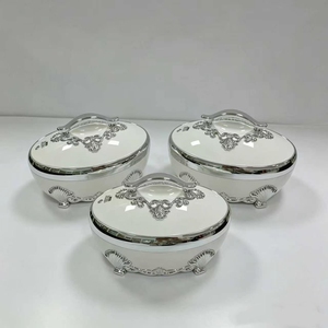 Ensemble de casseroles isothermes à double paroi 3 pièces, chauffe-plats 4L 5L 6L, motif tressé en <span class=keywords><strong>osier</strong></span>, bordure dorée, pour hôtels et restaurants B2B - Product Image 1