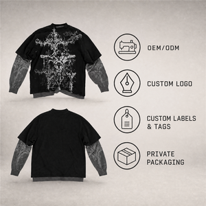 เสื้อยืดคอกลมโอเวอร์ไซส์ลายพิมพ์โกธิค แขนยาวปกติ สีดำ ผ้าฝ้ายเจอร์ซีย์ สไตล์สตรีทแฟชั่นสำหรับผู้ชาย ฤดูใบไม้ร่วง - Product Image 1