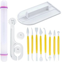Kit de 11 outils pour la décoration de gâteaux en pâte à sucre avec lisseur, stylo de sculpture, rouleau à pâtisserie et découpoir à rouleau