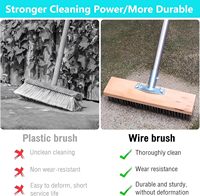 Brosse à récurer le béton - Balai à fil métallique pour béton avec manche de 62 pouces - Brosses de nettoyage pour terrasses et sols, pour éliminer le mousse