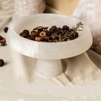 Bol de service en marbre naturel poli, plateau en pierre à base haute pour fruits, bijoux, rangement, décoration intérieure, garantie 1 an pour villa et hôtel