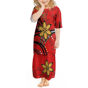 Hete Verkoop Hawaiiaanse Tropische Stijl Ontwerp O Nek Kids Puletasi Set Op Maat <span class=keywords><strong>2</strong></span> Stuks Meisjes Twee <span class=keywords><strong>2</strong></span>-delige Outfits Sets Jurk Voor Meisje - Product Image 3