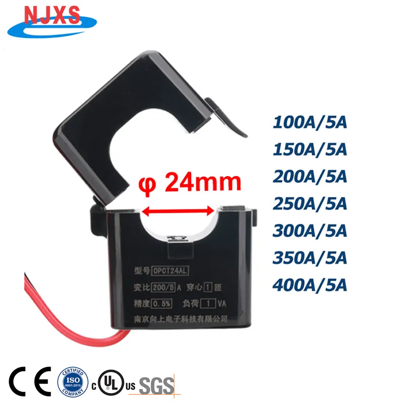 NJXSE-transformador de corriente de tipo abierto, abrazadera ct, OPCT24AL 100/5, 150/5, 200/5, 250/5, 300/5, 400/5, transformador de corriente de núcleo dividido