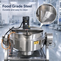 Ketel Berjaket Baja Tahan Karat dengan Pemanas Gas dan Roda Putar Manual untuk Pengolahan Makanan, Panci Masak Saus dan Selai Industri