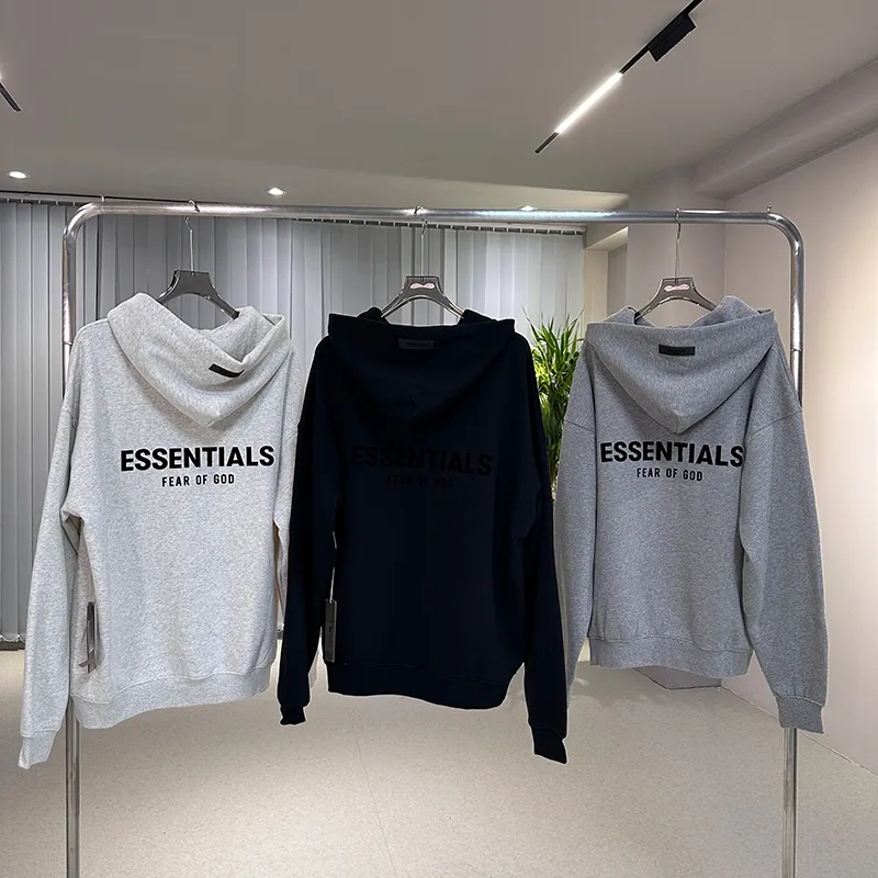 SS22 brouillard Essentials flock impression Light Omeal Dark Oatmeal Stretch Limo sweats à capuche surdimensionnés hommes Sweat à capuche pour femmes hauts streetwear