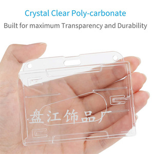 Hard plastic PC dual-card slot horizontal and vertical bus card <b>holder</b> PS transparent name badge/<b>ID</b> card with thumb slot - Product Image 4