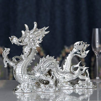 Statue de dragon Feng Shui décorative en résine faite à la main, couleur argent, pour bureau, art animalier, cadeau d'affaires