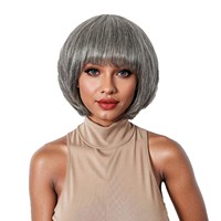 Perruque complète sans lacets, fabriquée à la machine, style court, gris foncé, gris clair, gris grand-mère, coupe bob, cheveux bouclés, pour le commerce transfrontalier H749