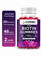 Gummies véganes à la biotine 10000 mcg saveur framboise, complément alimentaire naturel à la framboise, 60 gummies, 30 portions, cheveux, peau, ongles