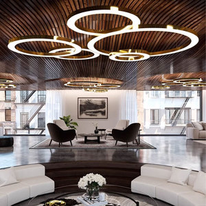 Lampada <span class=keywords><strong>a</strong></span> Sospensione Rotonda Semplice, Luci Pendenti Decorative <span class=keywords><strong>a</strong></span> Soffitto, Anelli Circolari Dorati, Lampadari LED Moderni di Lusso - Product Image 3