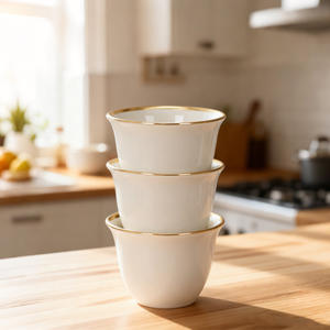 Ensemble de 6 tasses à café en céramique arabe du Moyen-Orient, design de boîte cadeau personnalisée, tasse à thé en porcelaine Kawa avec bordure dorée, tasse à Qahwa saoudienne - Product Image 3