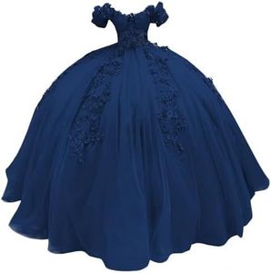 Vestidos de Quinceañera, Vestido de Fiesta para Niñas, Hombros Descubiertos, Espalda Descubierta, con Cordones, Flores 3D Coloridas, Vestido de Princesa - Product Image 4