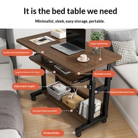 Table de chevet mobile avec bureau d'ordinateur relevable et roulettes, plateau réglable en MDF, idéale pour les étudiants en dortoir