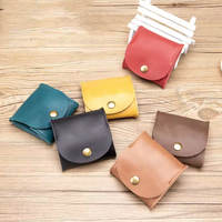 Dompet Koin Mini Pendek Kulit Asli Vintage & Tempat Kunci Anti RFID Unisex
