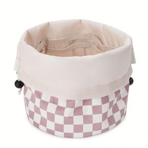 Small Cotton Quilted Drawstring Makeup Bag Cute Drawstring Cosmetic Bag with Canvas Lining - Product Image 1