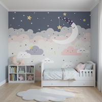 Papier peint mural personnalisé 3D peint à la main, ciel étoilé, nuages, lune, dessin animé, chambre d'enfant, princesse, imperméable, autocollant, à décoller et à coller