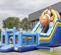 Château gonflable et toboggan aquatique combinés en PVC pour l'extérieur, 6x5m, installation facile, parc de divertissement gonflable en solde