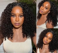 Perruque noire volumineuse à raie centrale avec dentelle frontale, en cheveux synthétiques résistants à la chaleur, pour femmes européennes et africaines