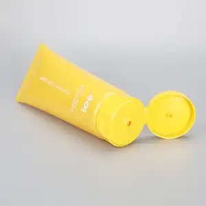 Tabung Losion Rambut Kuning 200Ml, Tabung Plastik Kosmetik dengan Topi Flip Top