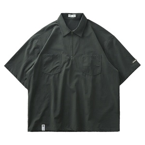 Camisa de Manga Corta de Algodón para Hombre, Corte Holgado de Verano con Cuello Elástico, Diseño Minimalista Moderno, Detalle de Bolsillo, Top Informal - Product Image 4