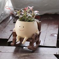 Pot de fleurs en résine avec visage souriant, tête de fleur mignonne, pot de fleurs unique en forme de chaise berçante, pot de fleurs pour plantes succulentes, cadeau pour la fête des mères