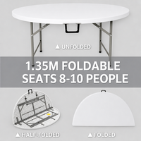 Table ronde pliante en plastique HDPE de 180 cm, directement de l'usine, pour la restauration en plein air et l'usage domestique, table ronde pliable de grande taille
