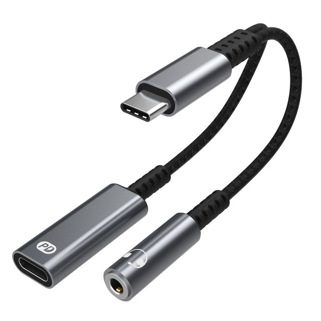 USB C to 3.5mm Audio Adapter2 in 1 USB C Headphone Adapter with PD 60W Charging Dongle Compatible with Android Phone