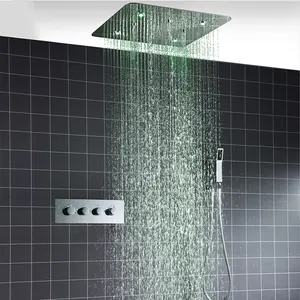 Mitigeur thermostatique en laiton, accessoires de salle de bains, robinet de douche 20 pouces, douche de pluie carrée plafond 2 fonctions, bain électrique LED