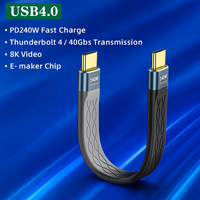 Kabel Pendek Tipe-C ke Tipe-C 240W Pengisian Cepat Kabel USB-C Transfer Data 40Gbps Kabel Ekstensi Pengisian Data FPC Tipis Datar 8K