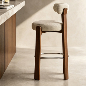 Tabouret avec dossier incurvé, coussin en coton et lin beige, <span class=keywords><strong>pour</strong></span> la maison, la <span class=keywords><strong>cuisine</strong></span>, l'îlot, le comptoir, <span class=keywords><strong>chaise</strong></span> <span class=keywords><strong>haute</strong></span> de bar, plusieurs hauteurs de siège en option - Product Image 5