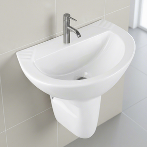 Modern European Design Granite Finish Ceramic Half Pedestal Wash Basin <b>Wall</b> Hung For Hospital Mall - Product Image 3