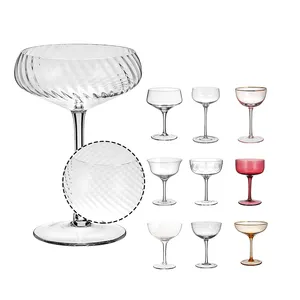 Samlife 280ml Unique Creative Vintage Stemmed Ribbed Martini Ice Cream Coupe Cocktail Glasses for Wedding Birthday Gift Box