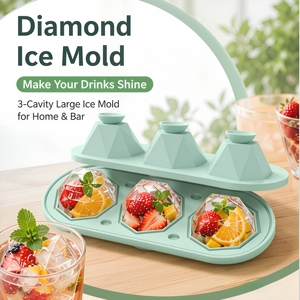 Moule à glaçons en silicone de qualité alimentaire, forme diamant, 3 rangées, flexible, facile à démouler, avec couvercle, pour whisky, cocktails, fêtes, bar - Product Image 1