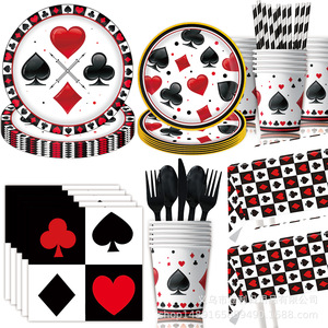 Casino Party Supplies Playing Card Theme Tableware Set 40-60 Pcs Birthday Decorations <b>Plastic</b> Paper Material - Product Image 3