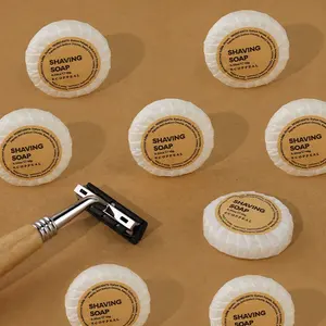 Kit pencukur RSPO alami ramah lingkungan berkelanjutan pelabel kustom kaya busa melembutkan sabun cukur 10g