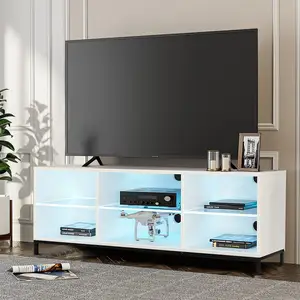 Vekin meuble blanc Console TV salon chambre à coucher étagères réglables armoire de rangement support TV LED pour téléviseurs jusqu'à 65 pouces